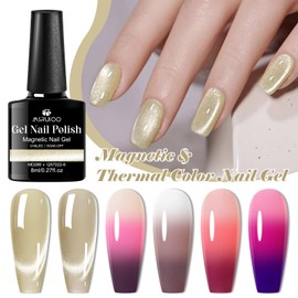 MSRUIOO Gel Nail Polish Set 6 Colors Khaki Pink Red Color Changing Magnetic Gel Polish Kit Cat Eye Thermal Nail Gel Polish Soak Off UV LED Gel Nail Kit