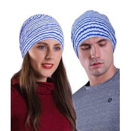 EMPIRELION - Gorros ligeros para mujer, de 9 pulgadas, delgados, deportivos, para correr, calavera, gorras de dormir, Estampado de rayas azules, Talla única