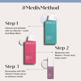 MEDIX Anti Aging Skin Care 3PC Set | Retinol Body Cream + Exfoliating AHA Glycolic Acid Foaming Face & Body Wash + Vitamin F Booster Serum, Wash + Treat + Hydrate Skincare Set