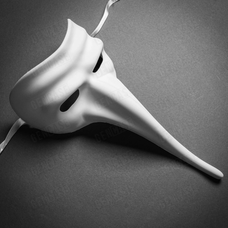 ILOVEMASKS White Classic Zanni Long Nose Venetian Mardi Gras Full