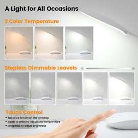 TNNOP Battery Powered Desk Lamp, Portable Lamps Rechargeable 3 Color Modes Touch Control Stepless Dimming, Wireless Desk Lamp with 2000mAh, Small LED Table Light for Dorm Study Office Bedroom,White