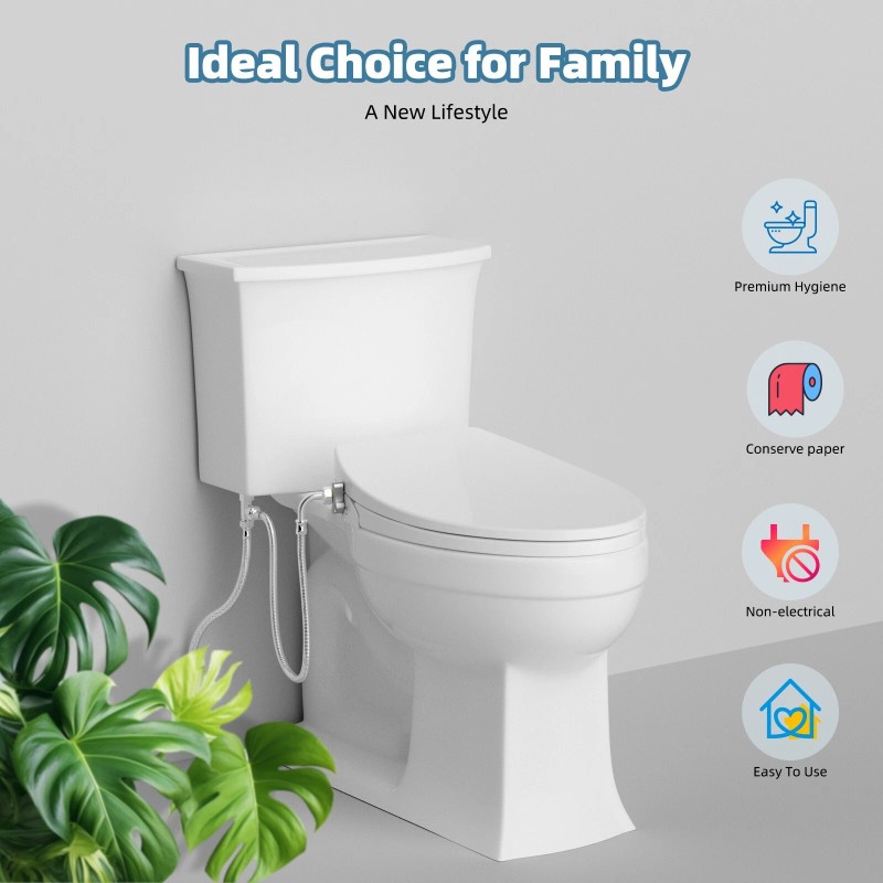 Hibbent Non-Electric Elongated Bidet Toilet Seat Slow Close Bidet Attachment