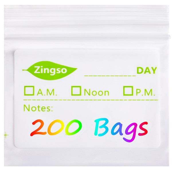 Zingso Small Pill Bags for Travel, Pack of 200 Pill Bags for Medicine Vitamin Travel Organiser Pill Ziplock Bags with Label Labels for Daily Travel Medicine Pill Storage