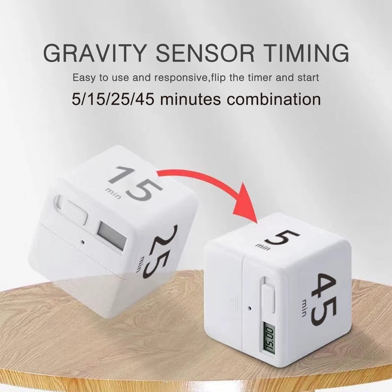Pomodoro Cube Timer, Productivity Visual Timer 5/25/15/45 Minutes Preset, Desk