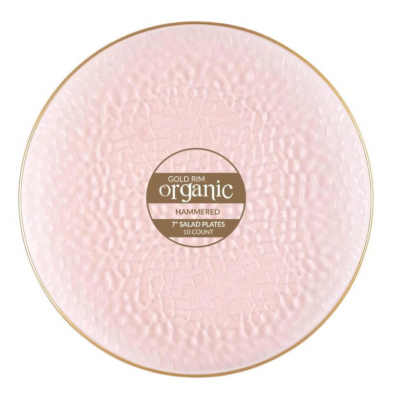 Blue Sky Organic Hammered Pink Gold Rim Plates - 10