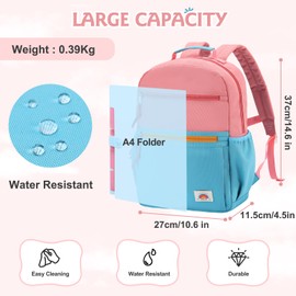 VASCHY Toddler Backpack, Girls School Bag Lightweight Plain Color-block Small Kids Bookbag for Preschool/Kindergarten/Daycare/Travel Pink Blue