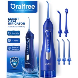 Oralfree Oralfree Water Dental Flosser Cordless for Teeth Cleaning - 4 Modes Oral Irrigator 300ML Braces Flossers Cleaner, Rechargeable Portable IPX7 Waterproof Powerful Battery for Travel Home