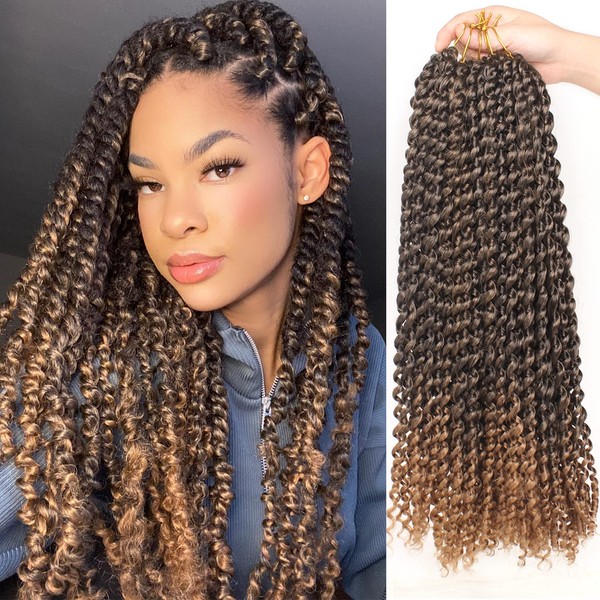 Xtrend 6 Packs 18 inch Passion twist crochet hair Water Wave Long Bohemian Crochet Braids Hair for Distressed Butterfly Locs Ombre Hair Synthetic Natural Hair Extensions 22strands/pack T27#