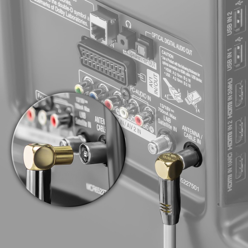 deleyCON TV Cable Plug 90°/Jack 90° Gold-Plated, White