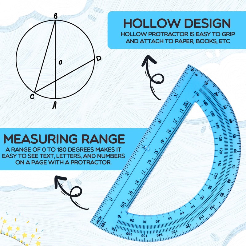 EBOOT Plastic Protractor Math Protractors 180 Degrees, 6 Inch, Pack