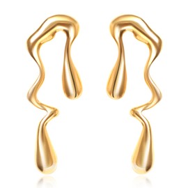 Gold Women Studs Earrings - 14K Gold Plated Personality Big Irregular Studs Earring, Stainless Steel Hypoallergenic Trendy Ear Rings, Christmas Valentine's Day Birthday Jewelry Gifts for Mother Friend