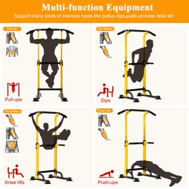 DlandHome Power Tower Dip Station Pull Up Bar for Home Gym Pull Up Bar Station Workout Equipment, 10 Height Adjustable, Yellow