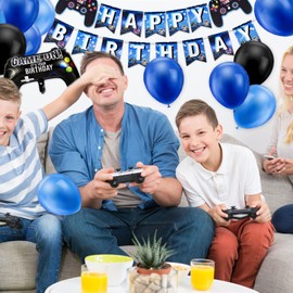 11th Birthday Decorations for Boys, Gaming Theme Birthday Party Decorations Set for Gamers, Happy Birthday Banner Game Controller Balloons Black Blue Balloons for Kids Party Supplies (Blue 11)
