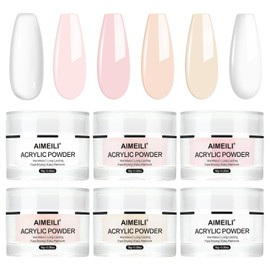 AIMEILI Acrylic Nail Set, 6 Colours, Acrylic Powder for Nails, Acrylic Powder Set, No UV Lamp Required, Acrylic Powder Nails Set, Clear, White, Pink