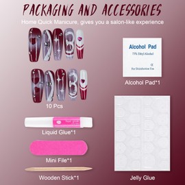 10pcs Handmade Press on Nails,Luxury Handmade Nails, 3D Design Hand-painted Nail Art,Reusable Gel Glue on Fake Nails (TM-9007-S)