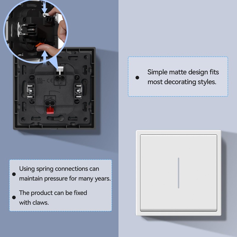 MVAVA Light Switch Single 1 Way Light Switch Flush-Mounted with