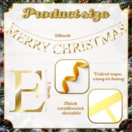 Breling 59 Inch Merry Christmas Metal Banner Vintage Christmas Decorations Brass Finish Garland with Velvet Rope Threaded Xmas Bunting Garland for Indoor Home Office Wall Window Fireplace Mantle