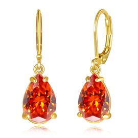 CiNily Leverback Dangle Drop Earrings for Women 14K Yellow Gold Plated Teardrop Earrings Orange Cubic Zircon Hanging Lever Earrings Summer Fashion Jewelry