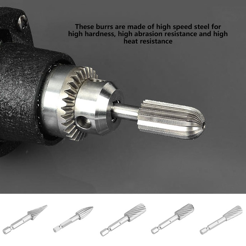 5pcs 1/4inch Hex Shank High Speed Steel Burrs Rotary Files