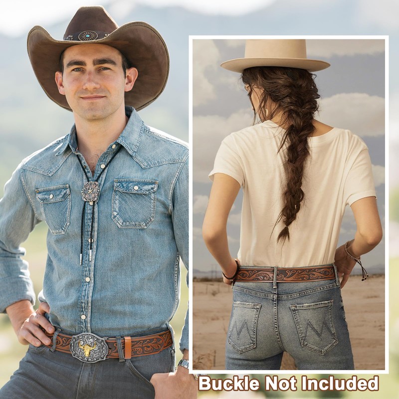 SANSTHS 2 Pack Western Belts for Men without Buckle, Cowboy