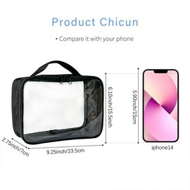 TotePrint Clear Makeup Bags with Handle Transparent TSA Approved Toiletry Pouch Airport Airline Travel Essential Carry On PVC Cosmetic Bags for Women and Men, Black, Modern
