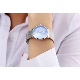MASTOP - Reloj de pulsera de acero inoxidable para mujer, con correa de malla tejida de acero inoxidable, diseño simple, visualización analógica, reloj de, Azul, Reloj de cuarzo
