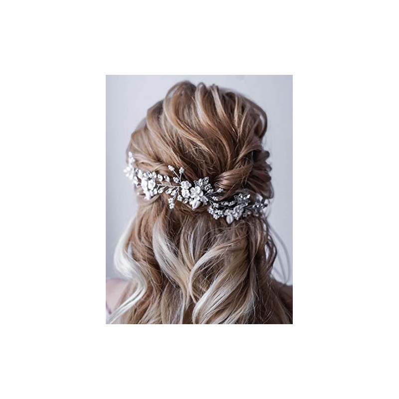 Unicra Pelo de novia con flores para boda, perlas de