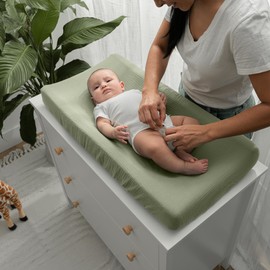 Muslin Fitted Changing Pad Cover, Extra Soft Diaper Changing Station Covers for Baby Girls Boys, Changing Pad Sheets Neutral by Comfy Cubs, Sage
