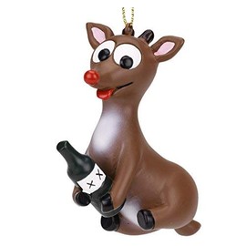 Tree Buddees Rowdy Rudolph Funny Liquor Bottle Adult Christmas Ornament