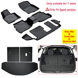 LJWAITO Floor Mats & Trunk Mat & Backrest Mat (Only Fit Sport Version) for 2016-2022 2023 Mazda CX-9 CX9 (7 Seats-2 Row Bench Seat) TPE All Weather Protection Floor Liners with Cargo Liners