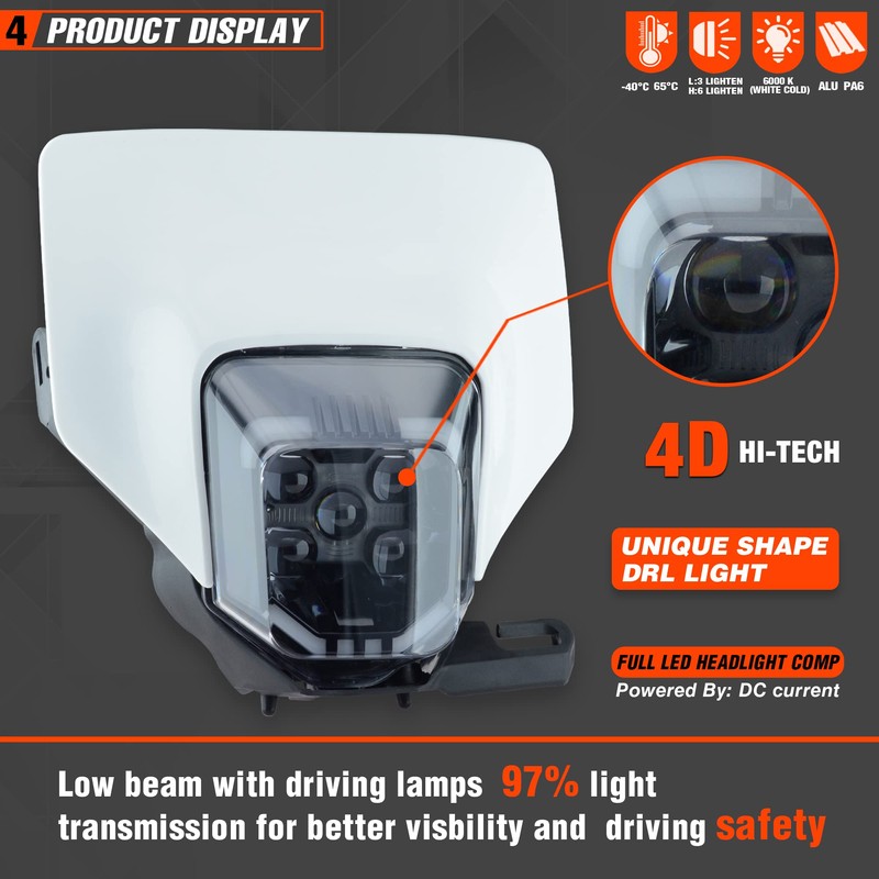 fewfuss Universal Dirt Bike LED Headlight - Motorcycle Pit Bike