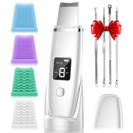 Skin Scrubber, Peeling Ultrasónico Facial, Ultrasónico Exfoliación Limpiador con 4 Modos para Limpiar los Poros y Cuidar la Piel, Dispositivo de Belleza con 4 Fundas de Silicona y Extractor de Comedones