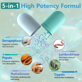 inGreens 5-in-1 Serrapeptase Supplement 200,000 SPU, High Potency Formula, Supports Sinus Health, Non-GMO, Gluten Free, Made in The USA, 60 Capsules