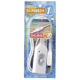 Elpa W-S1010B(W) Extension Cord with Switch Outlet 3.3 ft (1 m) 125V 15A Swing Plug
