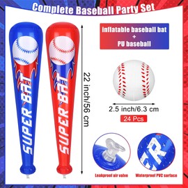Fovths 24 Sets Inflatable Baseball Bats and Mini Foam Baseball Sports Stress Ball Sports Party Prizes for Birthday Party Supplies Sport Theme Toy