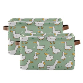 xigua Cartoon Goose Storage Basket Collapsible Toy Storage Bins Waterproof Canvas Storage Basket with Leather Handles for Home Closets Offices,Bedrooms,Toy and Gift Baskets,1PCS