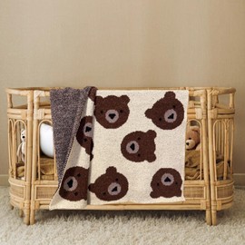 Teddy Bear Plush Baby Toddler Kids Large Blanket, Ultra Soft Cozy Fuzzy Fluffy Microfiber Feather Yarn, Great Nursery Decor Gender Neutral 40x40in (Ivory)