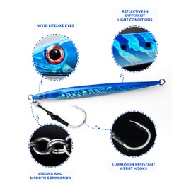 BLUEWING Fishing Saltwater Jigs Speed Jigging Slow Jigging, Jig with Hook Vertical Jigs for Saltwater Fish Artificial Lures Jigging, Blue,120g