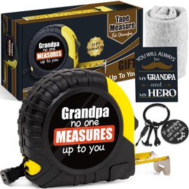 Fathers Day Grandpa Gifts Set: 25FT No One Measures Up to You Printed on Sticker Tape Measure & If Dad Can't fix it,no one can Keychain for Grandfather Birthday Christmas Gag Gift with Socks