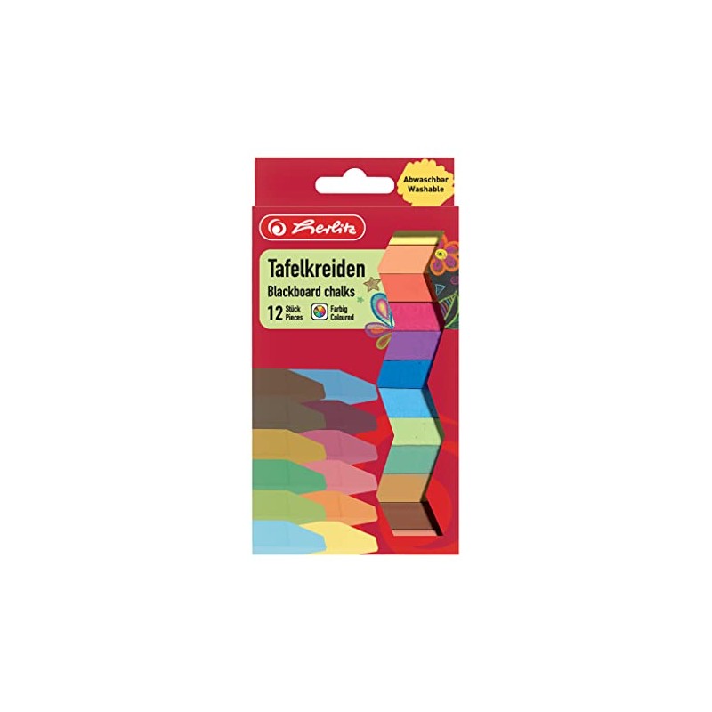 Herlitz Chalk, 12 Pieces in Hanging Pack, Assorted Colours