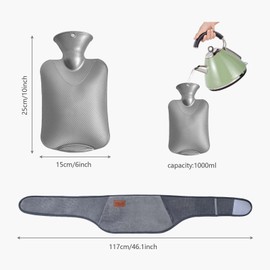 Hot Water Bottle, 3 in 1 Rubber Hot Water Bottle with Soft Fleece Cover, Warm Hot Water Bottle, Ideal for Neck and Shoulder, Back, Legs, Waist Warming (Grey)