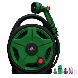 OasisTrim 1/2" x 50FT Retractable Garden Hose Reel，With 10 Patterns Spray Nozzle，Portable Heavy Duty Garden Hose Holder for Garden Watering，Car & Patio Washing，Pet Cleaning（Green）