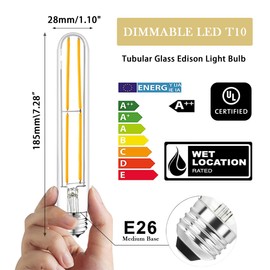 NOVELUX 7.3 Inch E26 Led Bulb 6W Dimmable, 2700K Soft White Edison Bulbs 800LM, Equal 80 Watt Tubular T10 T9 Long Clear Glass Light Bulb for Rustic Pendant Industrial Pipe Wall Sconces - 2Pack