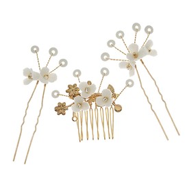 Beavorty Bridal Flower Insert Comb Pearl Rhinestone Hairpin Wedding Hair Accessories Set