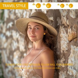 WGXIA Jade Ohrstecker, natürliche runde Perlen Achat Smaragd Granat Obsidian Edelstein Ohrstecker Ball Jade Schmuck Geschenk (gelb Achat-gold-8mm)