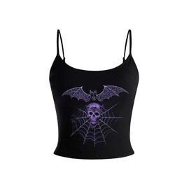SHENHE Women's Y2k Gothic Skull Bat Print Tank Spaghetti Strap Punk Grunge Camisole Top Black B Medium