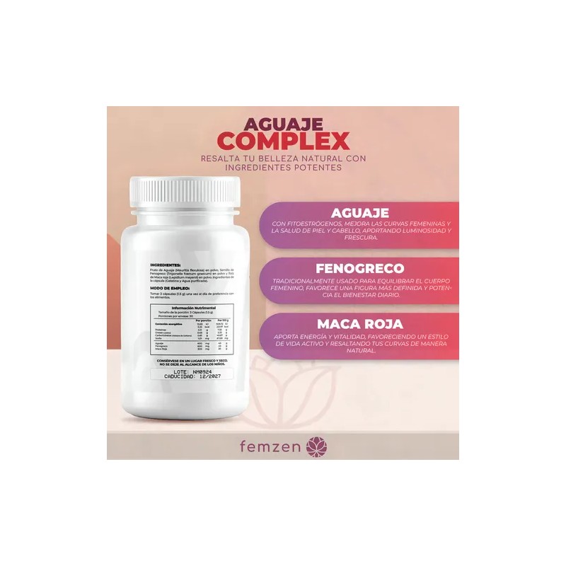 Femzen Aguaje Complex 90 Cápsulas Fenogreco Maca Roja Sin Sabor