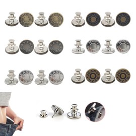 12 Pcs Buttons for Jeans,Adjustable Jean Button Pins,Pant Waist Tightener,No Sew and No Tools Instant Jean Button Pins for Pants, Simple Installation, Reusable and Adjustable (Style 4)