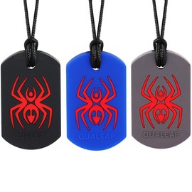 Xtra Tough (XT) Spider Sensory Chew Necklace for Kids (3 Pack) - Chewing Teething Necklace Teether Necklace Chew Toys - Designed for Chewing, Autism Sensory Teether Toy (Toughest - Aggressive Chewer)