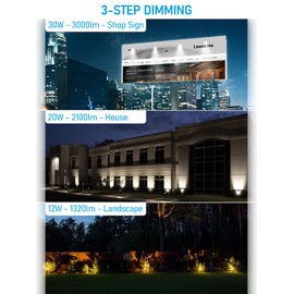 LEONLITE 3CCT Bullet Flood Light with Knuckle Mount, 30W/20W/12W Selectable, 110-277V Commercial LED Landscape Spotlights, IP65 Waterproof Aluminum, 3000K/4000K/5000K, for Flag Poles Yard Tree